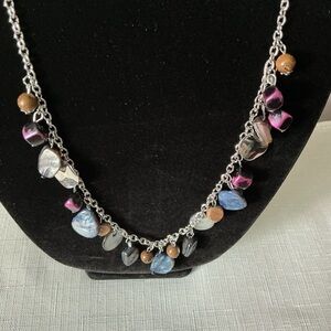 Iridescent Bead Silver Tone Necklace and Earrings